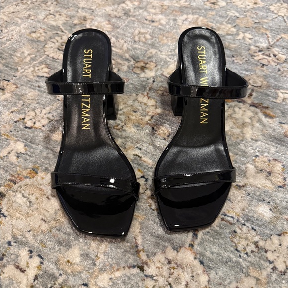 Stuart Weitzman Patent Black Heeled Sandals